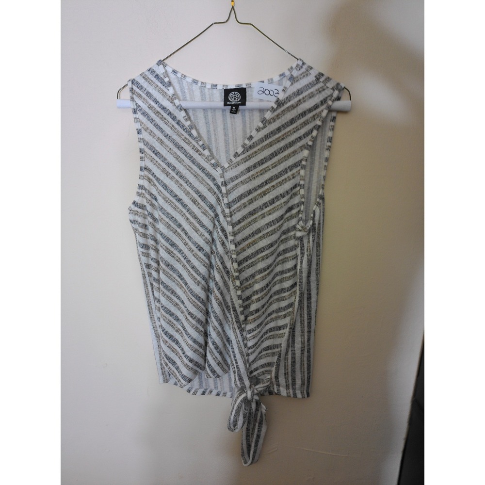 Bobeau Sleeveless Top Womens Size M White Gray Striped Tie Front Coastal Airy